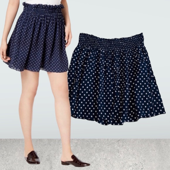 Maurices Navy Skirt with White Polka Dots and Elastic Smocked Waist - Picture 6 of 8